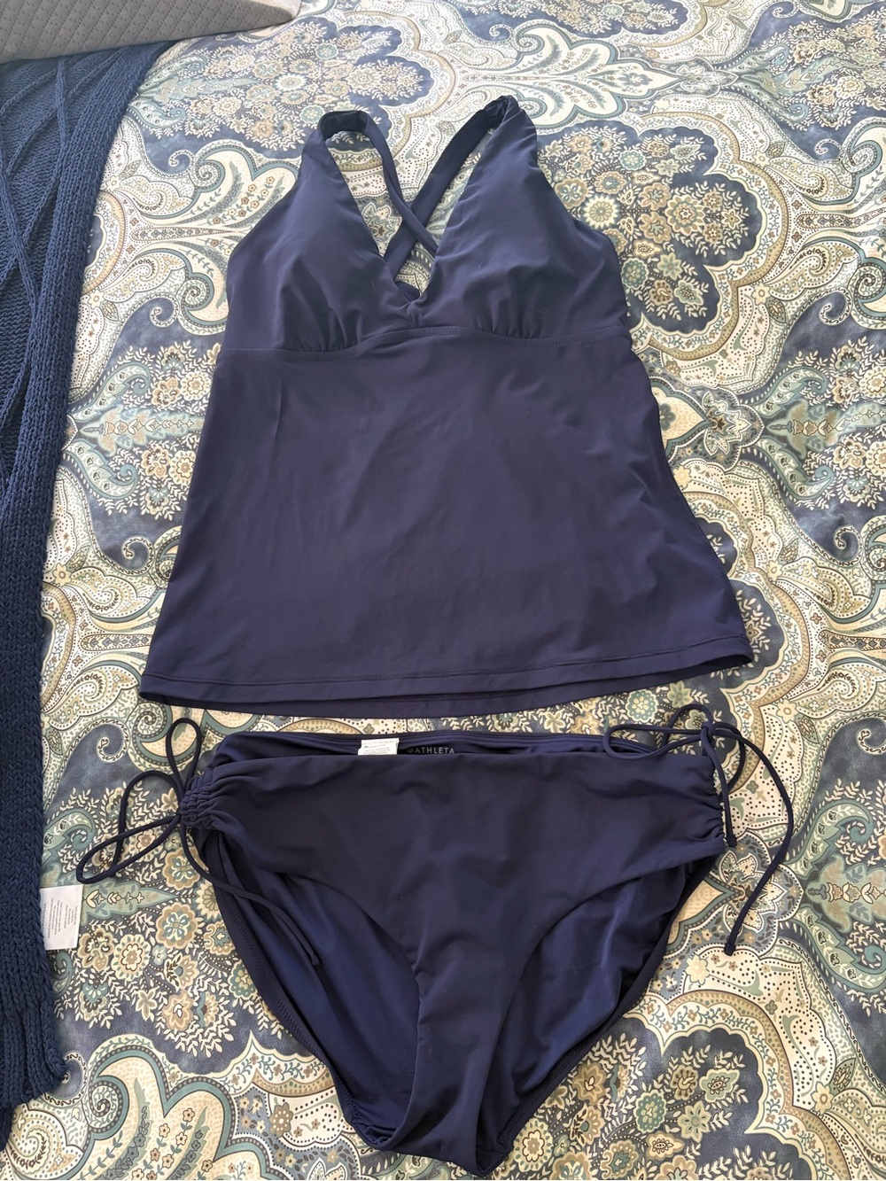 Athleta Navy Halter Tankini with Side-Tie Bikini Bottom - Picture 4 of 4
